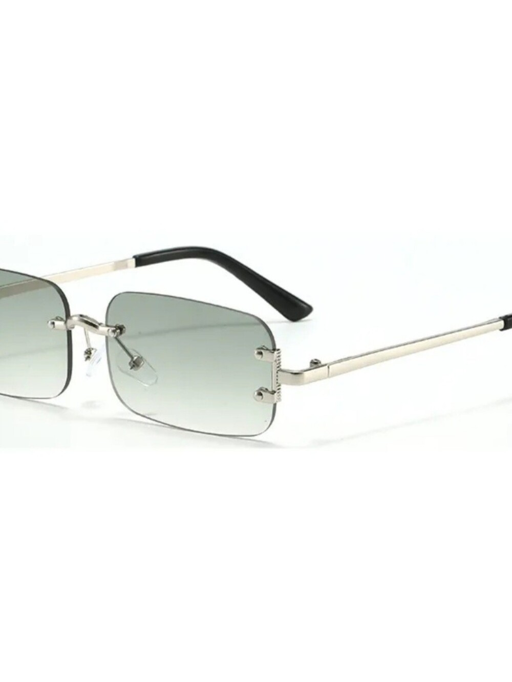 Rimless Square Gradient Sunglasses - Silver Frame, Gray Lenses